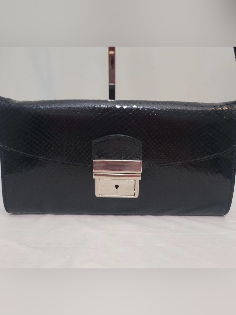 Doncaster Italy Black Leather Crossbody Bag Convertible Croc Embossed Vintage - Picture 4 of 16